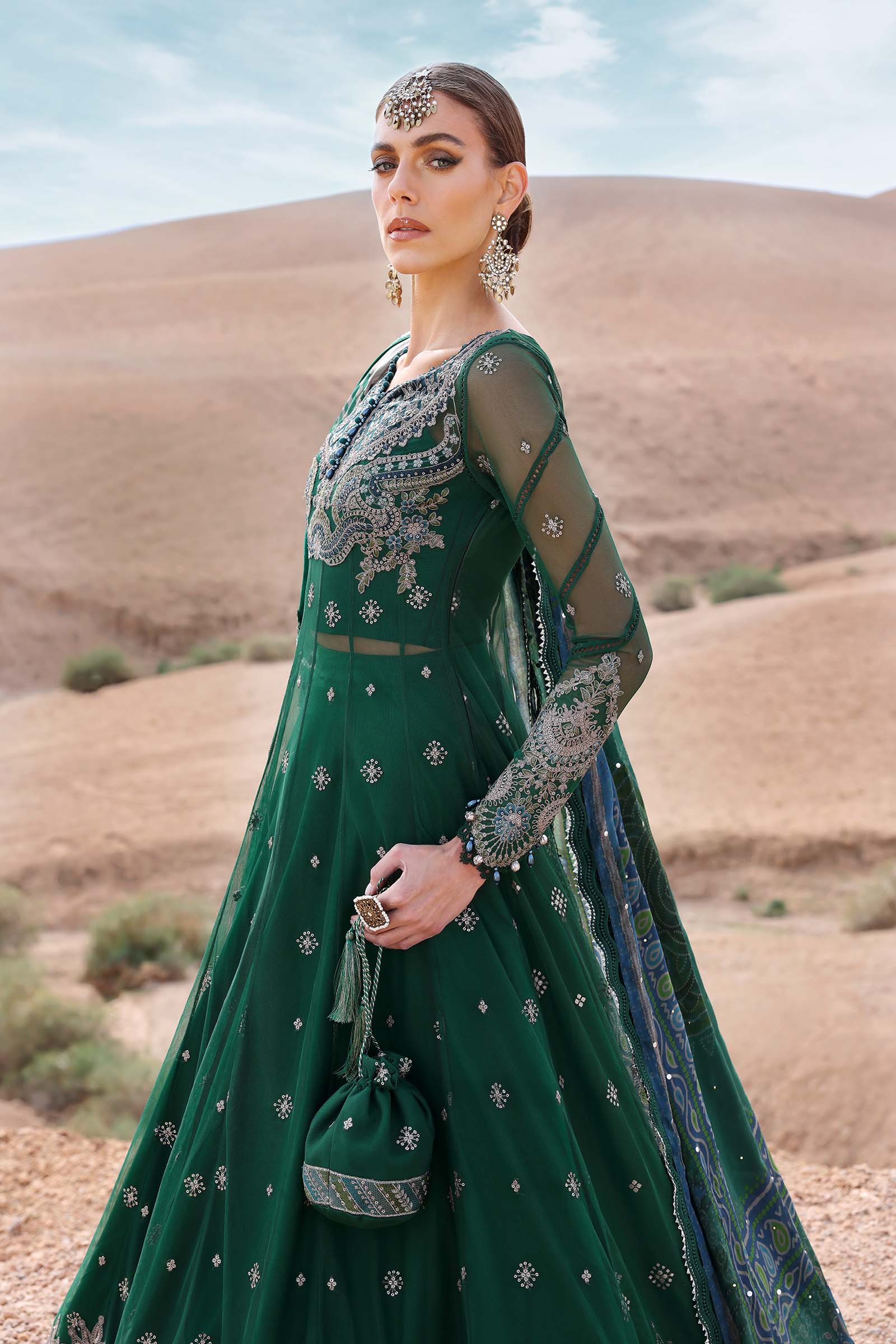 3 Piece Unstitched Embroidered Net Suit | D-2507-A - Image 4