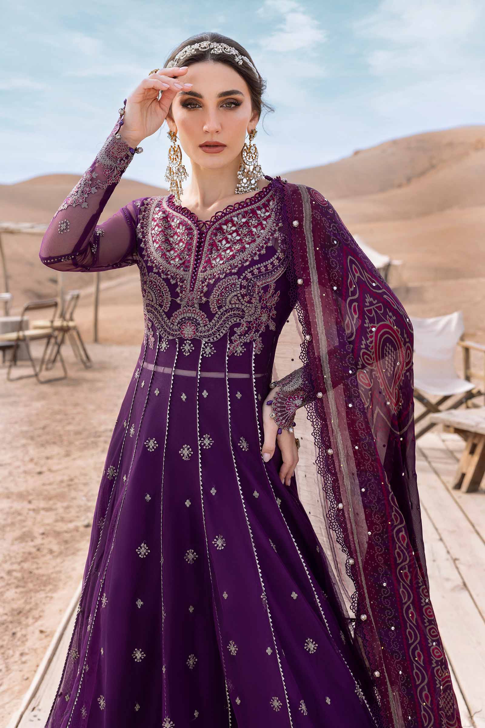 3 Piece Unstitched Embroidered Net Suit | D-2507-B - Image 3
