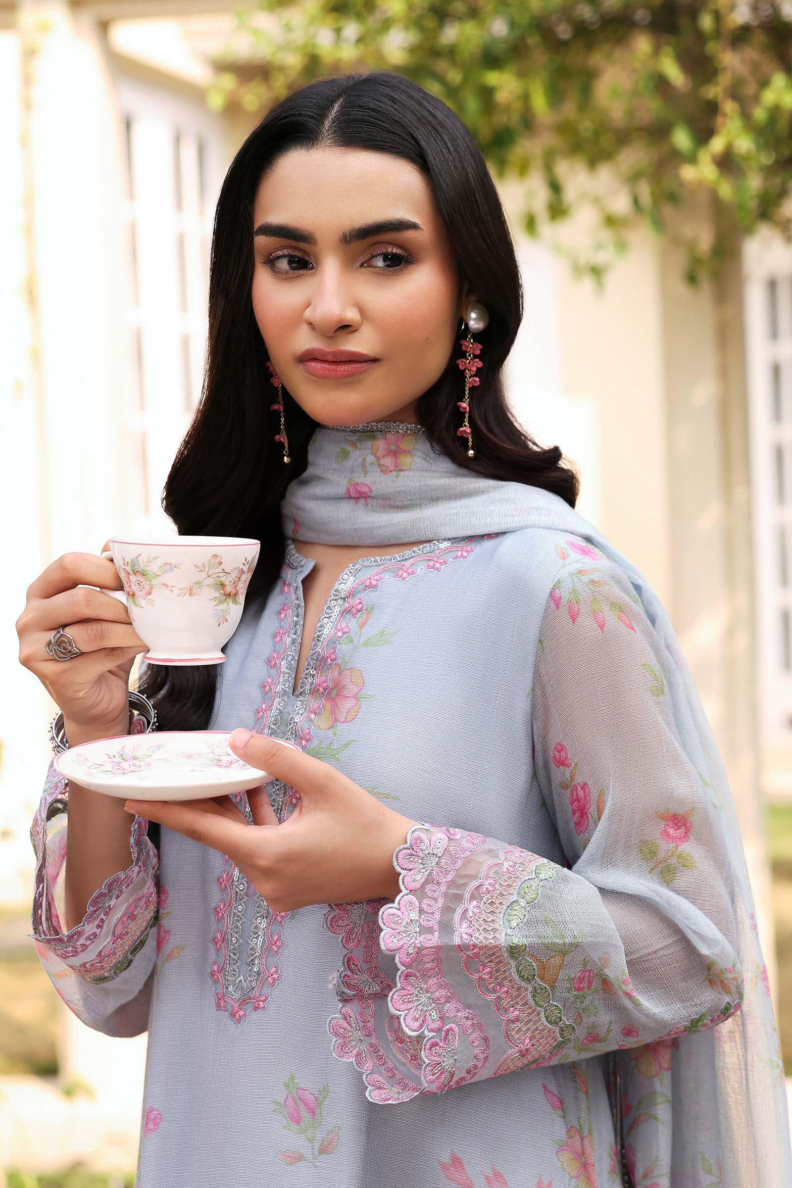 2 Pc Embroidered Cotton Net Suit - Image 3