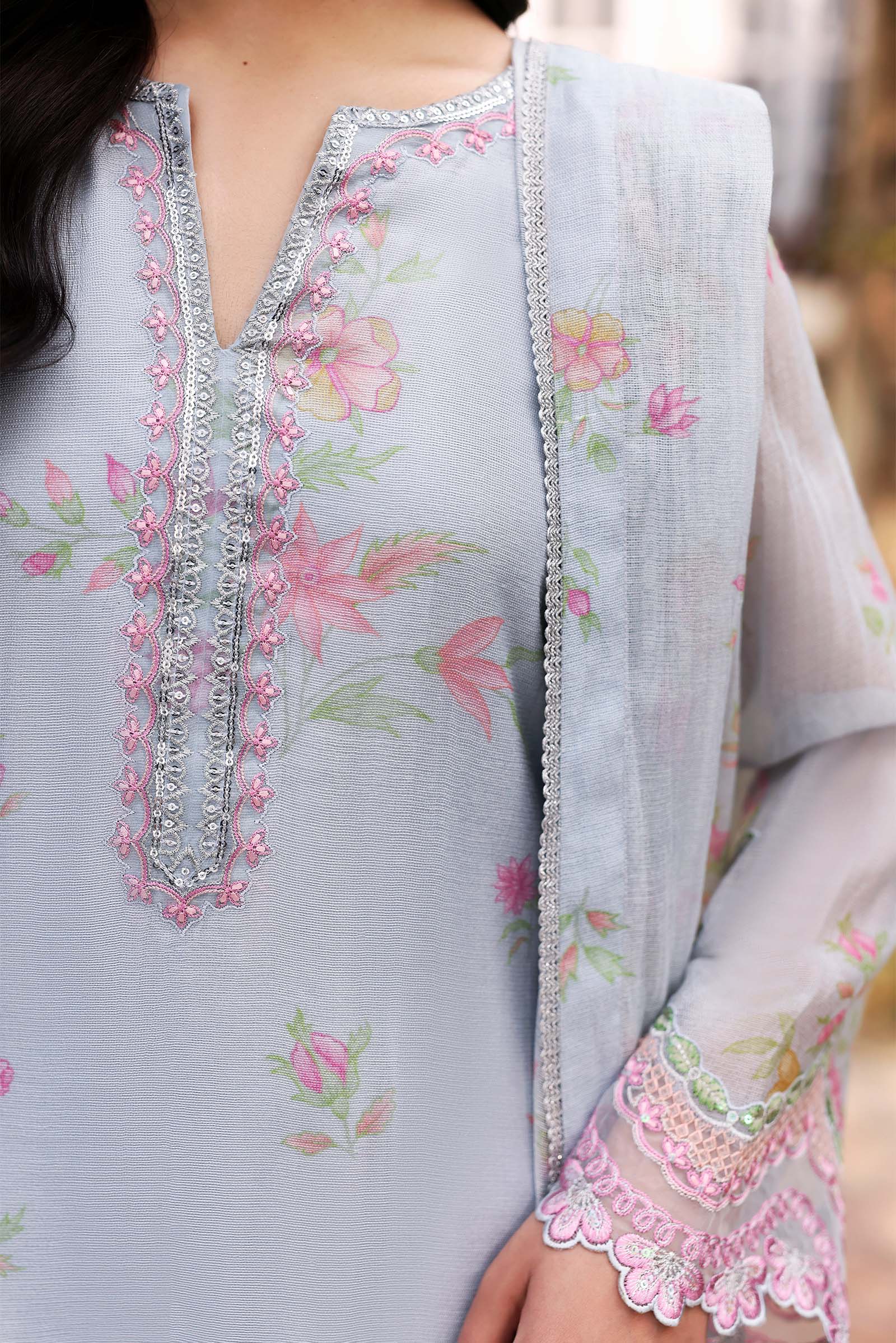 2 Pc Embroidered Cotton Net Suit - Image 4