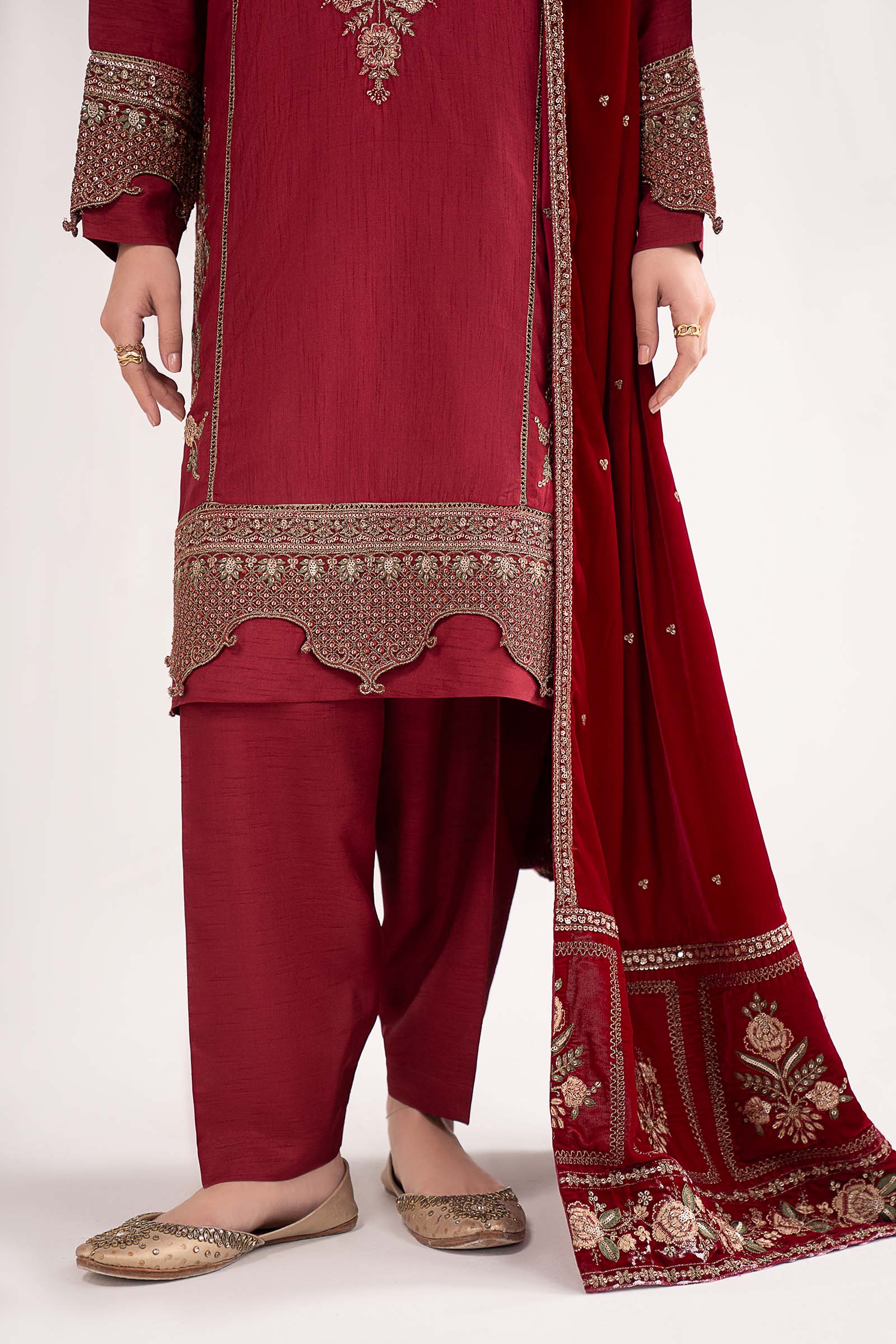 3 Pc Embroidered Raw Silk Suit - Image 5
