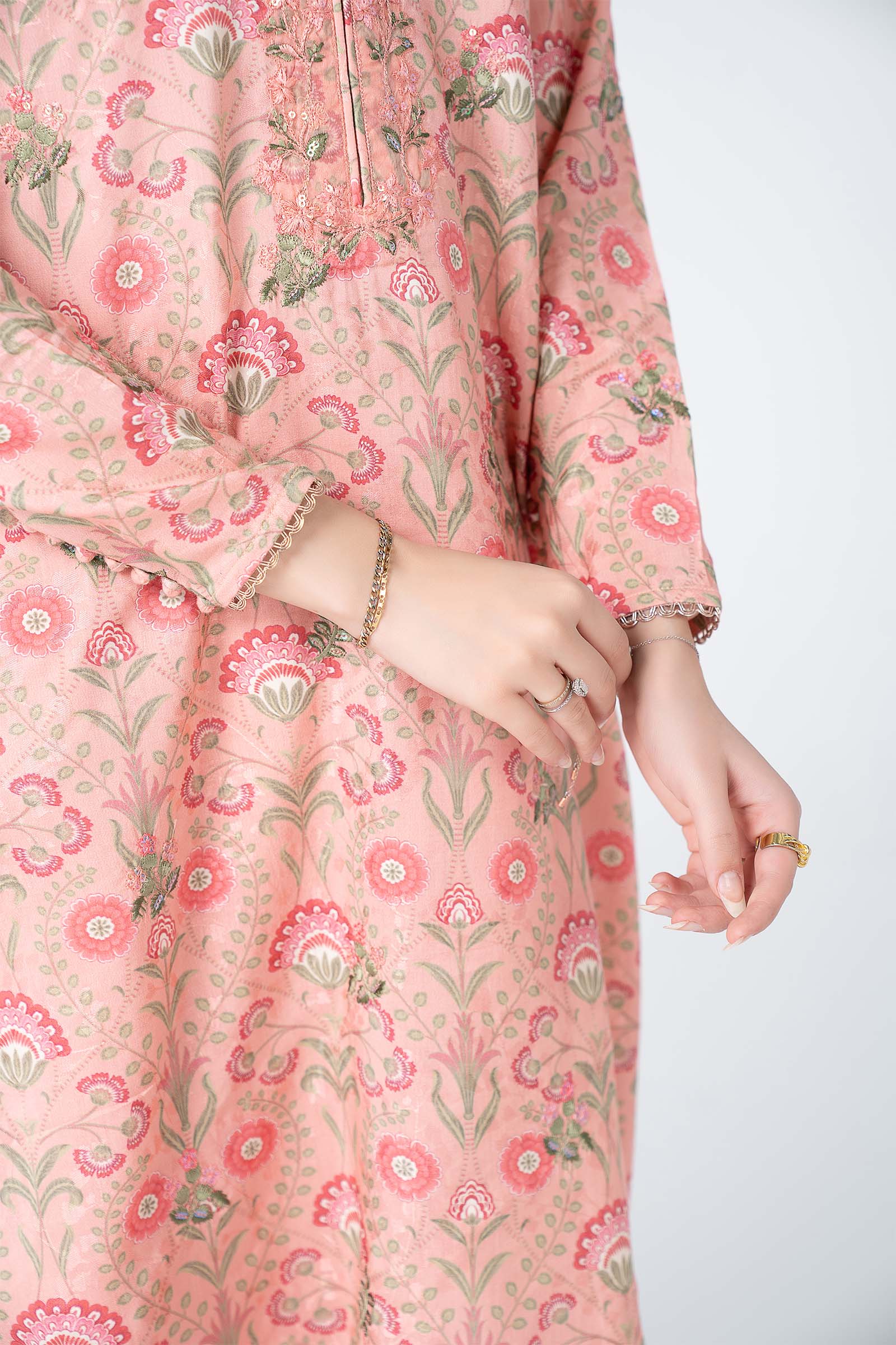 3 Pc Embroidered Dobby Lurex Suit - Image 4