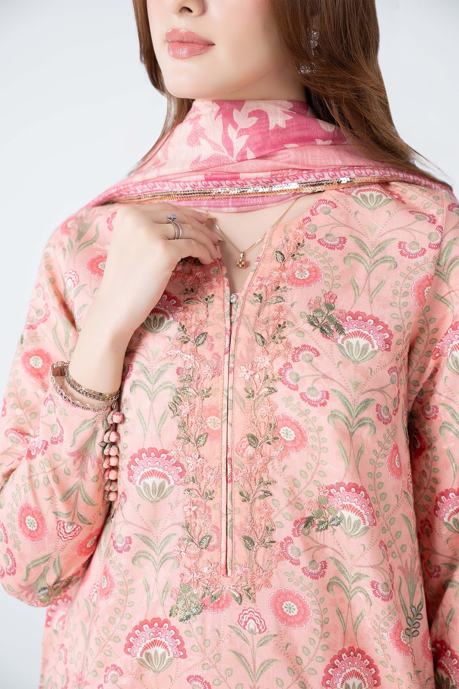 3 Pc Embroidered Dobby Lurex Suit - Image 5