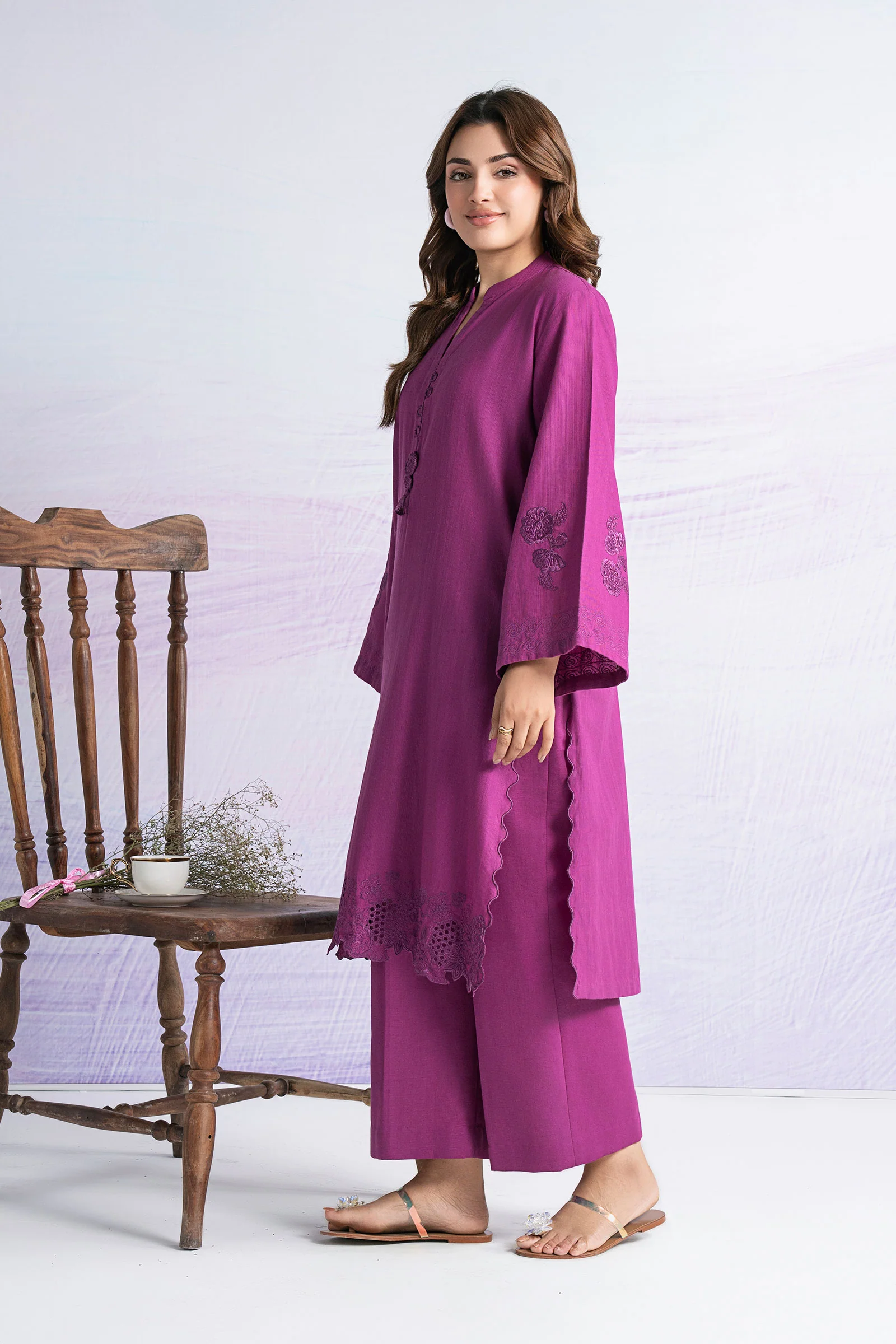 Embroidered Slub Khaddar Shirt - Image 5