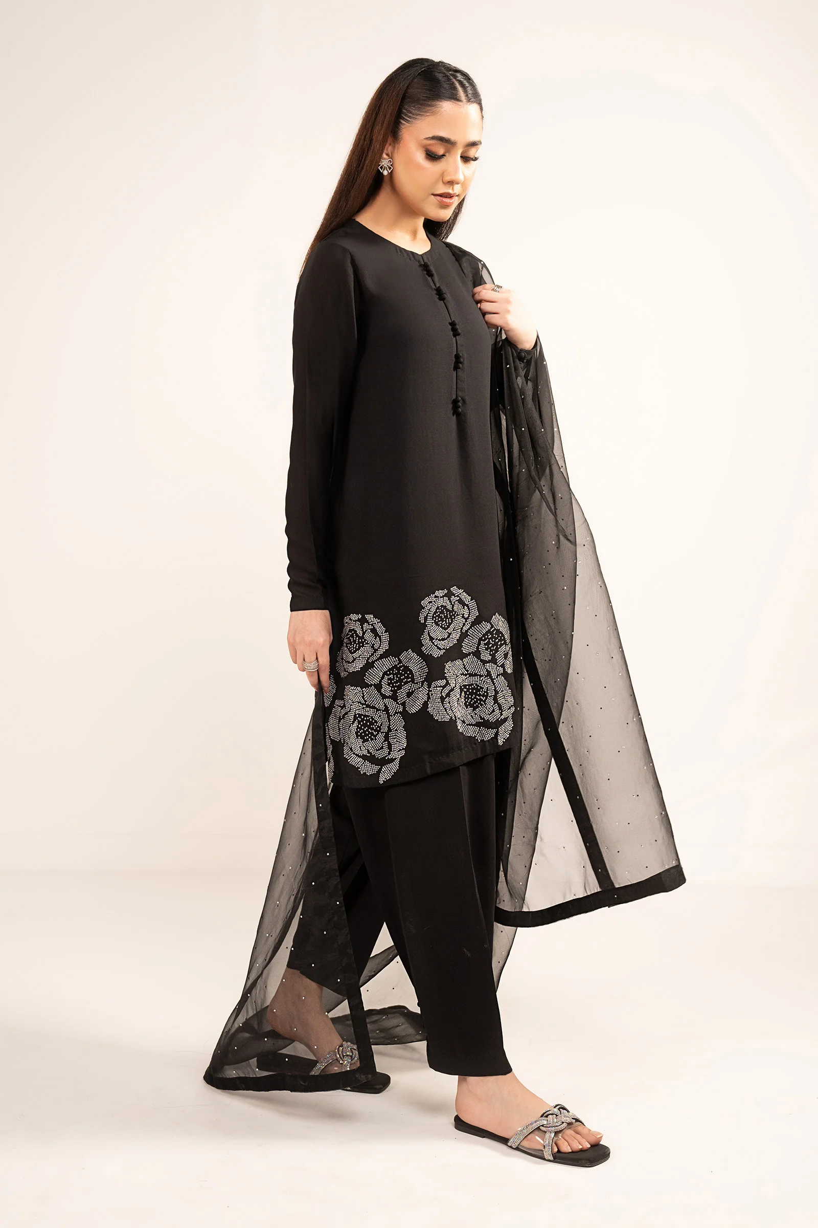 3 Pc Embellished Raw Silk Suit - Image 6