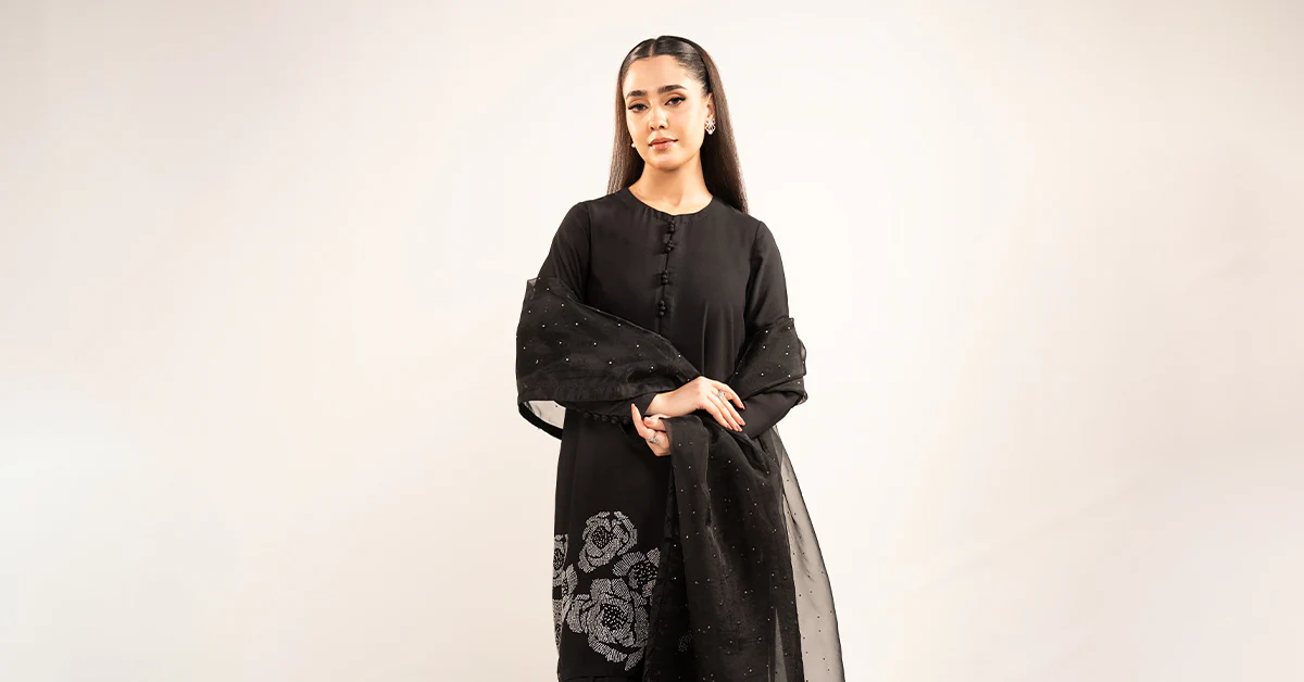 3 Pc Embellished Raw Silk Suit - Image 8