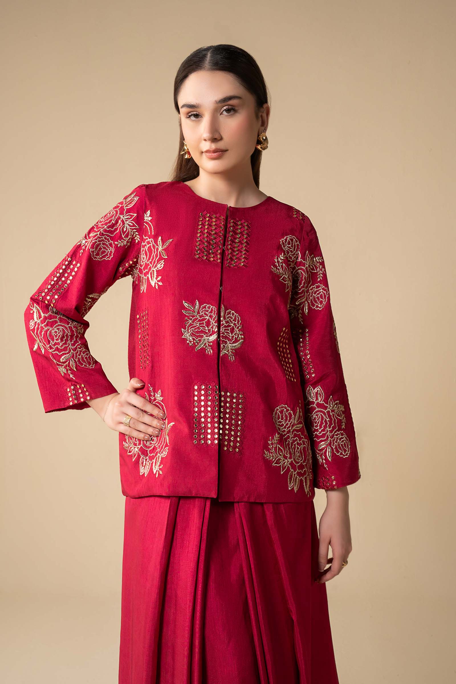 2 Pc Embroidered Raw Silk Suit - Image 5