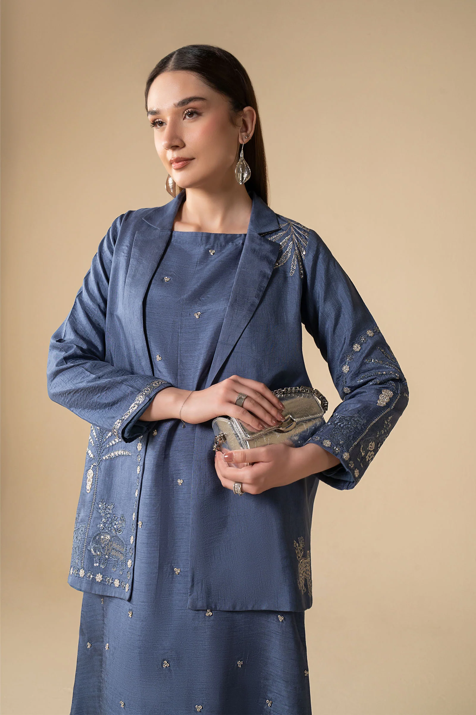 2 Pc Embroidered Raw Silk Suit - Image 3