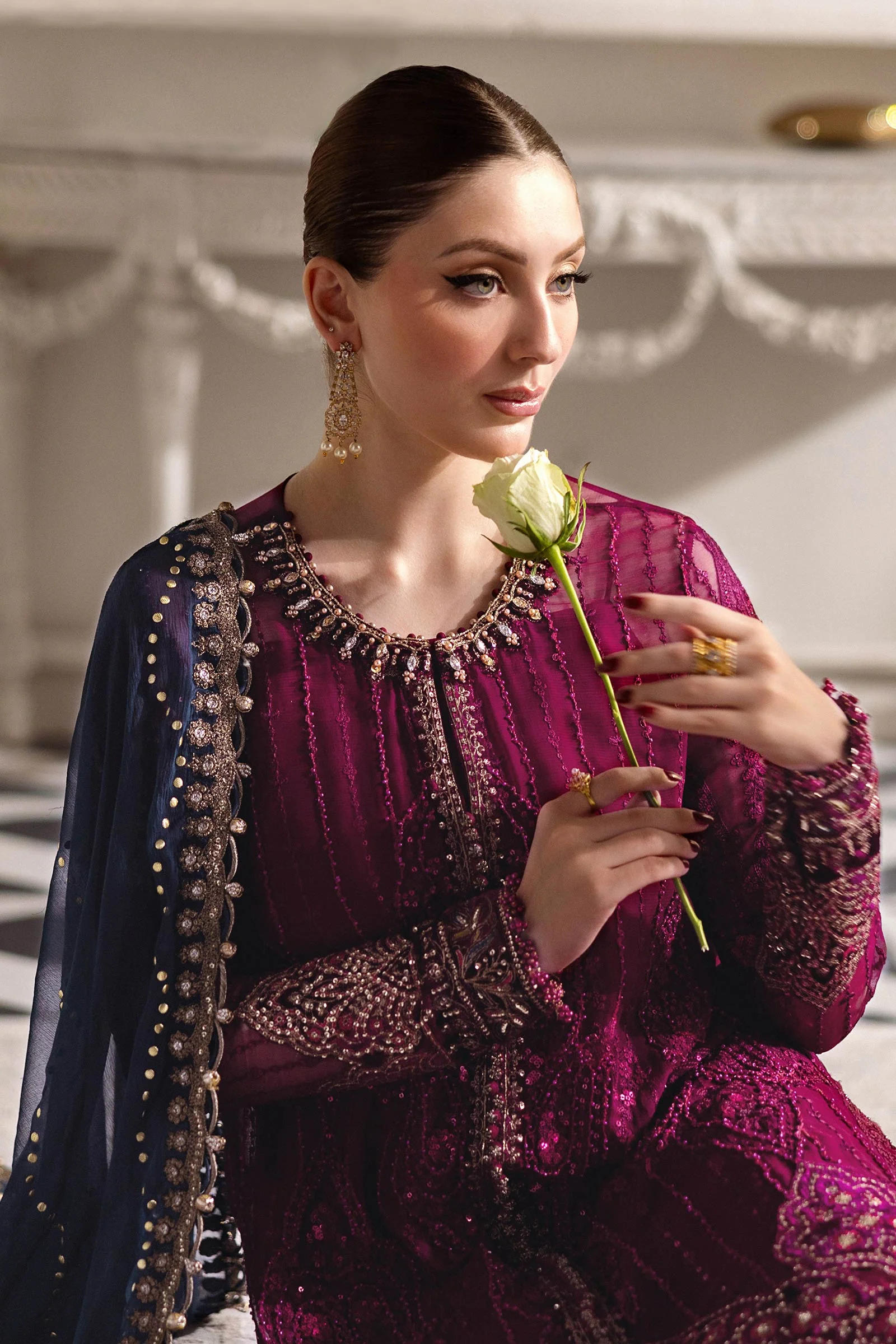 3 Piece Unstitched Embroidered Chiffon Suit | MPC-25-102 - Image 4