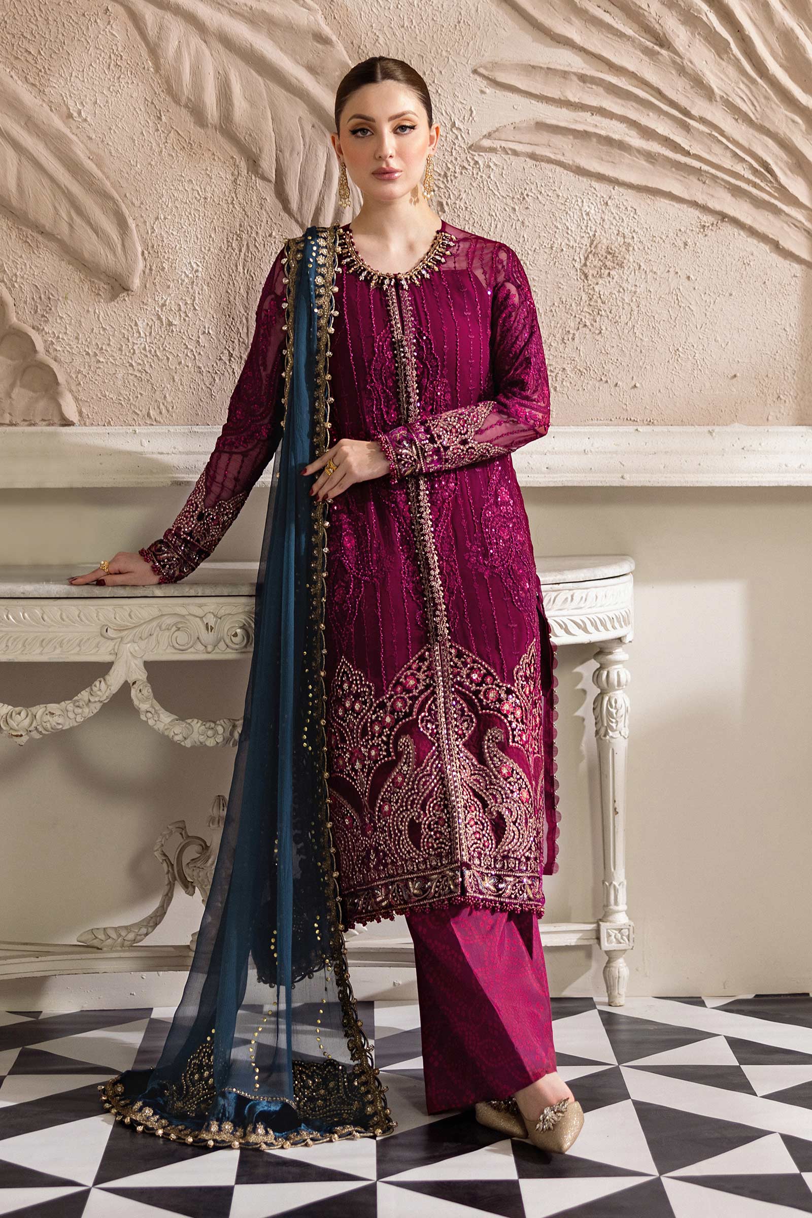 3 Piece Unstitched Embroidered Chiffon Suit | MPC-25-102 - Image 8