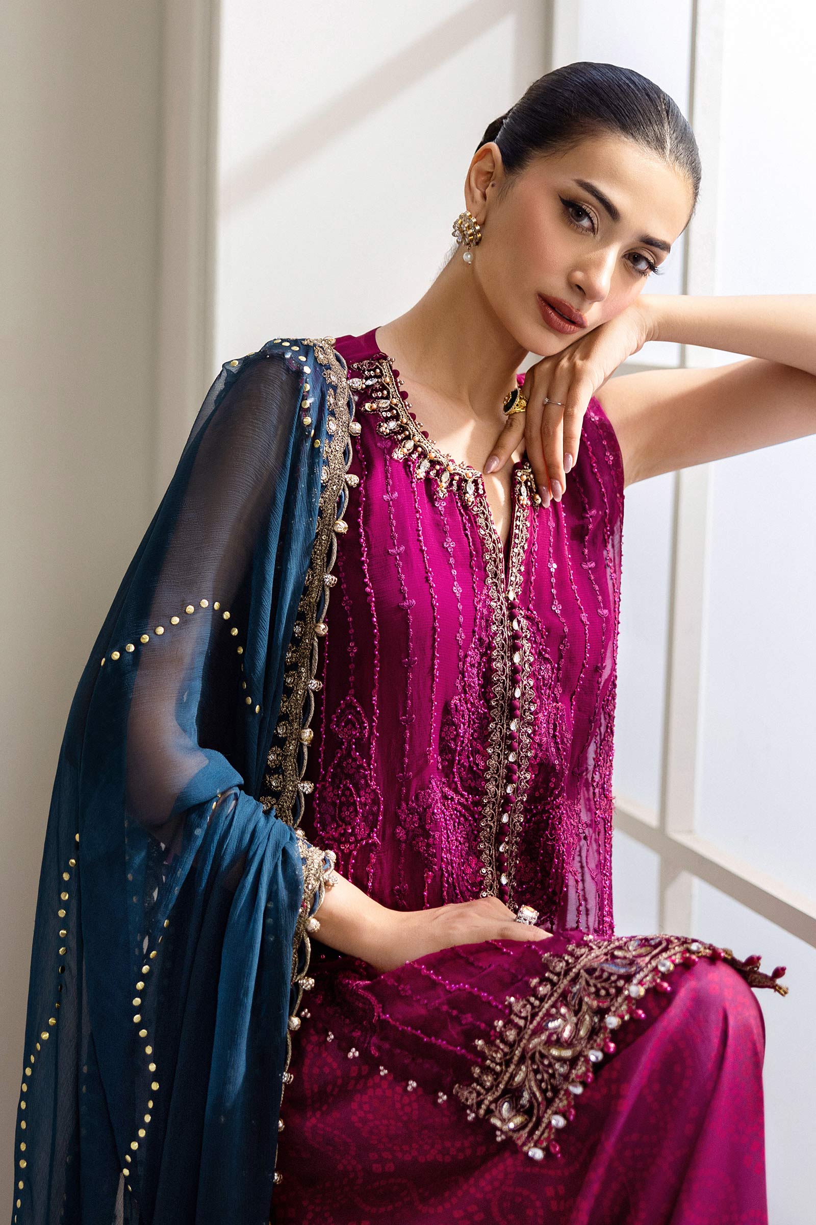 3 Piece Unstitched Embroidered Chiffon Suit | MPC-25-102 - Image 9
