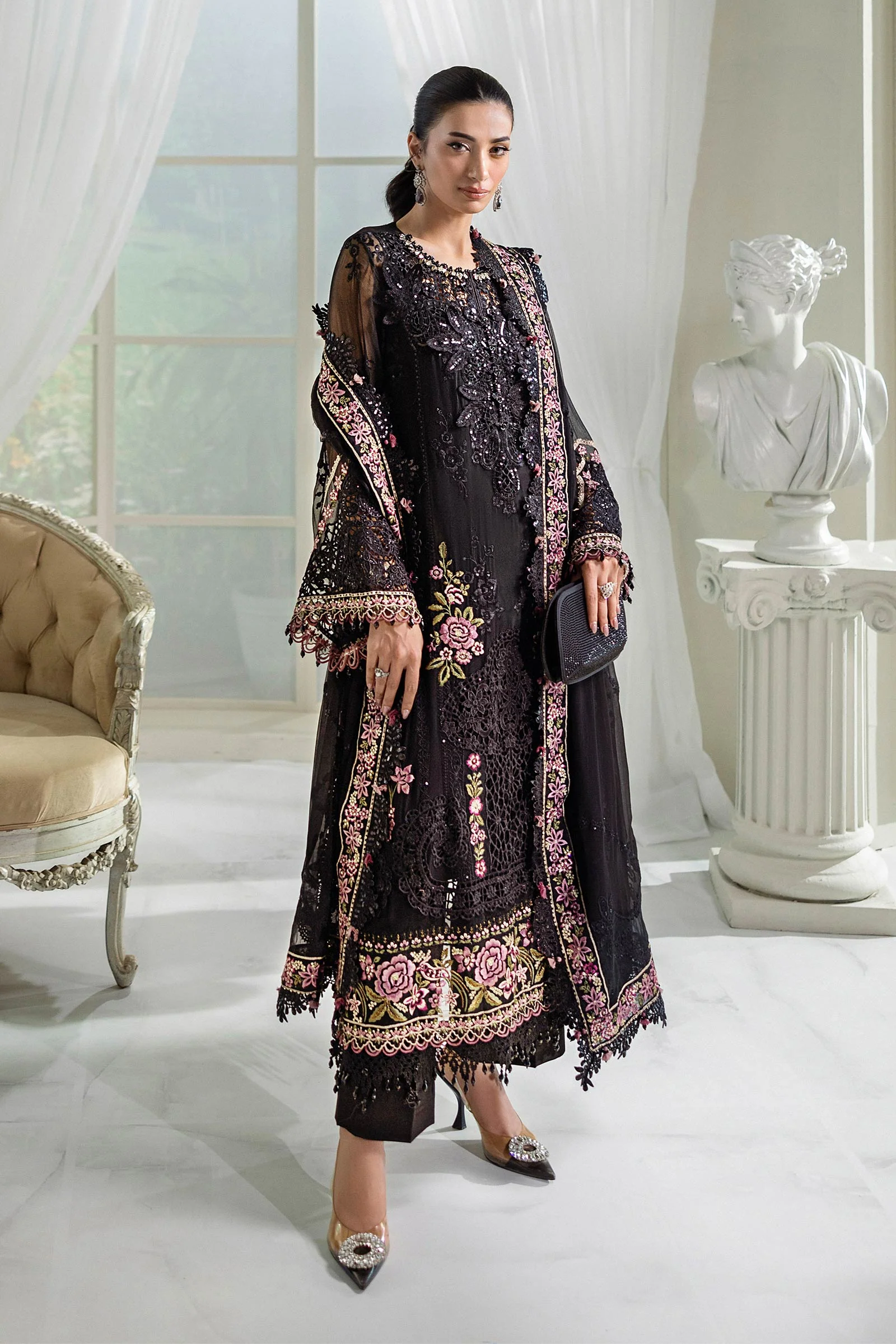 3 Piece Unstitched Embroidered Chiffon Suit | MPC-25-104 - Image 4