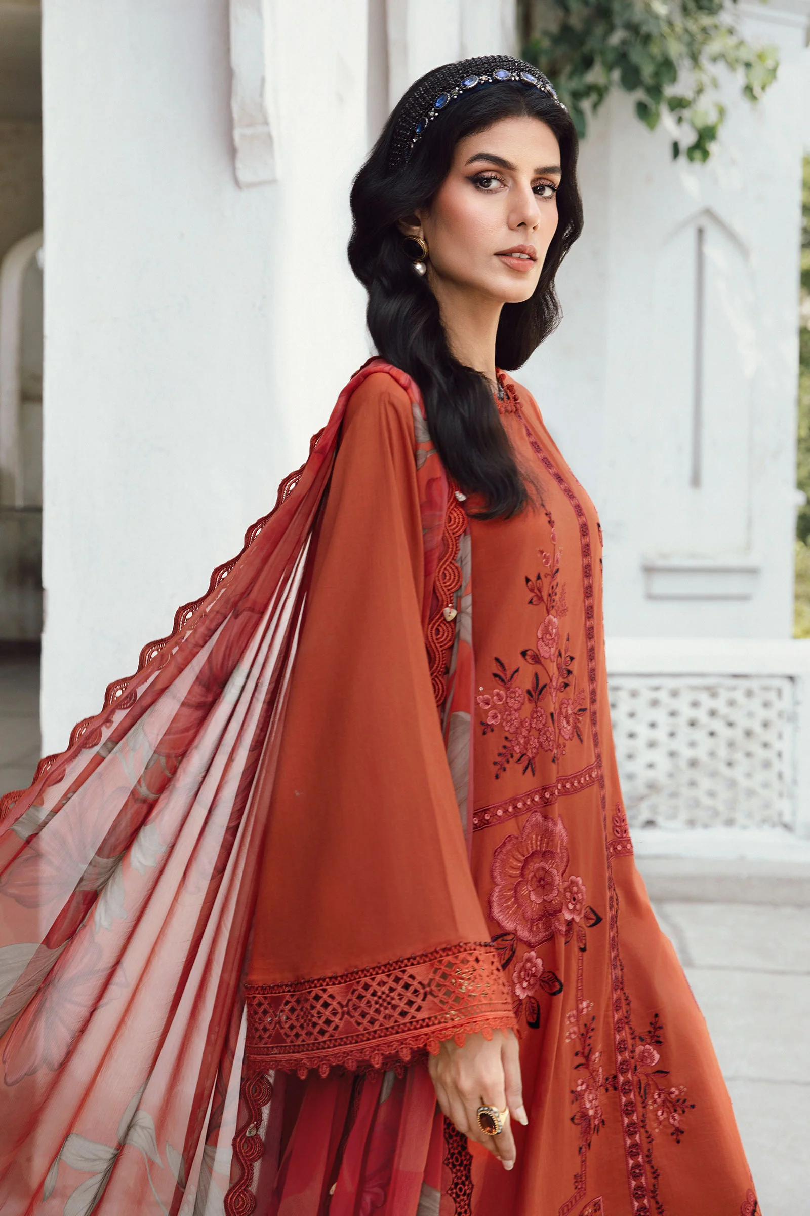 3 Piece Unstitched Embroidered Cambric Suit | MPT-2701-B - Image 3